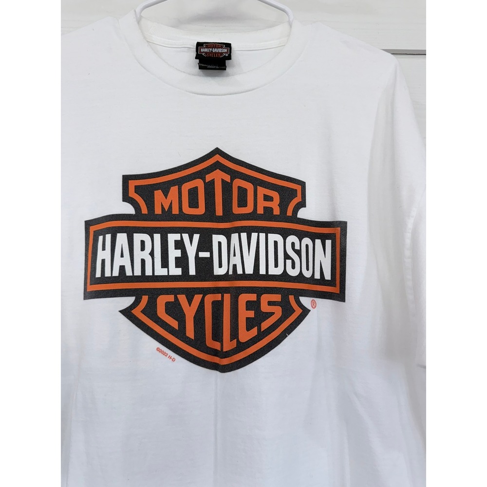 B- 27- Harley-Davidson T-Shirt Mens XL White Black Gold Allen Texas Graphic Tee